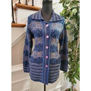 Vintage Top Girl Multicolor Blue Cotton Long Sleeve Button Casual Sweaters M